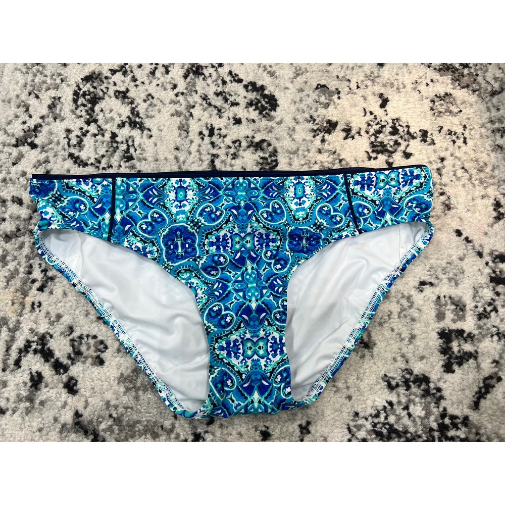 Lands End Deep Sea Medallion Mid Waist Bikini Swim Bottom Blue 485410 Size 10